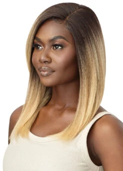 OUTRE HD Transparent Lace Front Wig - Natural Yaki 18" -Outre QL Natural Yaki 18 DR2 Golden Balayage Left 47435.1678405924