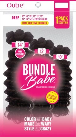 Outre Bundle Babe 100% Unprocessed Human Hair Weave DEEP 10-22 Inch (1 Pack Solution) -Outre bundlebabe deep 101214