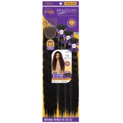 Outre Purple Pack Brazilian Boutique Human Hair Blend Weave - NATURAL FRENCH (18"/20"/22"+ 4x4 HD HAND-TIED LACE CLOSURE) -Outre hwpb44nf1820224