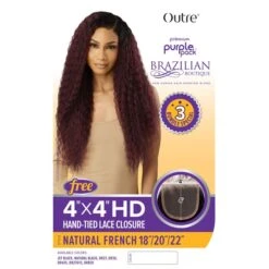 Outre Purple Pack Brazilian Boutique Human Hair Blend Weave - NATURAL FRENCH (18"/20"/22"+ 4x4 HD HAND-TIED LACE CLOSURE) -Outre hwpb44nf1820225