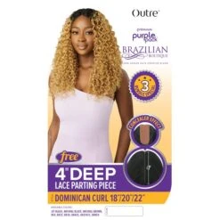 Outre Purple Pack Brazilian Boutique Human Hair Blend Weave - DOMINICAN CURL (18"/20"/22"+ 4" Deep Lace Parting Piece) -Outre hwpbdc1820225