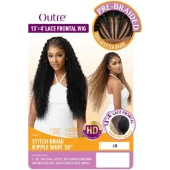 Outre Synthetic 13x4 HD Lace Frontal Wig - STITCH BRAID RIPPLE WAVE 30" -Outre outre wig stitch braid ripple wave 30 5