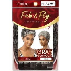 Outre Fab & Fly Gray Glamour 100% Human Hair Wig - HH-DINA 11 Outre Fab & Fly Gray Glamour 100% Human Hair Wig - HH-DINA -Outre pkg fabfly hh dina