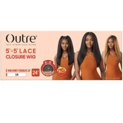 Outre 100% Human Hair Blend 5X5 Lace Closure Wig - KINKY STRAIGHT 24" -Outre qlhbo55ks246