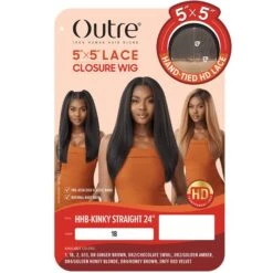 Outre 100% Human Hair Blend 5X5 Lace Closure Wig - KINKY STRAIGHT 24" -Outre qlhbo55ks247