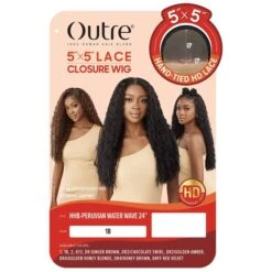 Outre Human Hair Blend 5X5 HD Lace Closure Wig - HHB PERUVIAN WATER WAVE 24 -Outre qlhbo55pww24 pkg