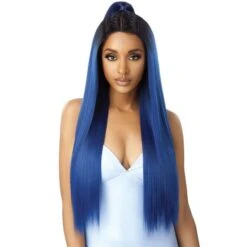 Outre Purple Pack Brazilian Boutique Human Hair Blend 5x5 W Part Closure - SLEEK ST 18/20/22 Inch (3 Bundles) -Outre st c 3